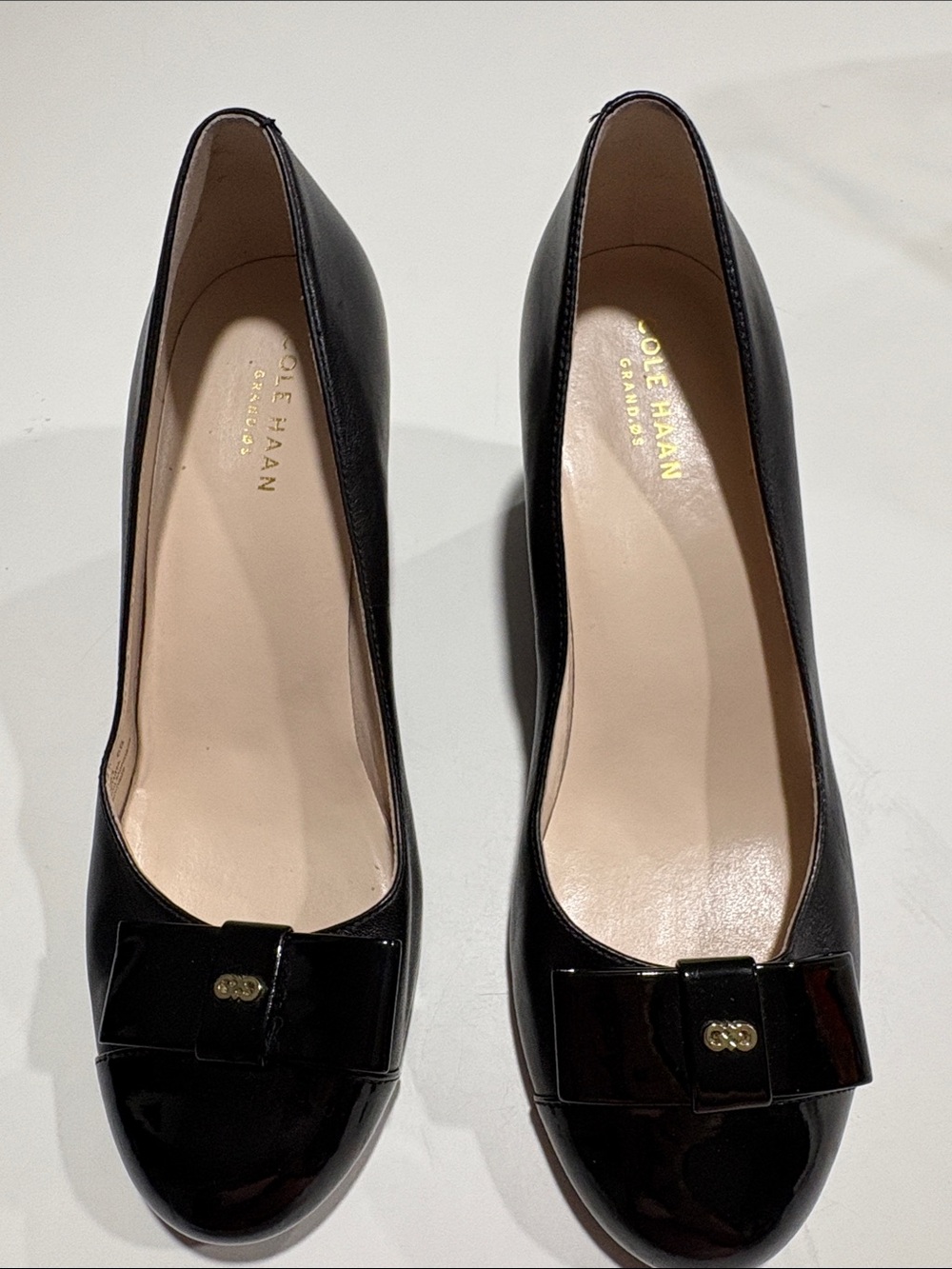 Cole Haan Black Patent Leather Bow Wedges, size 6B